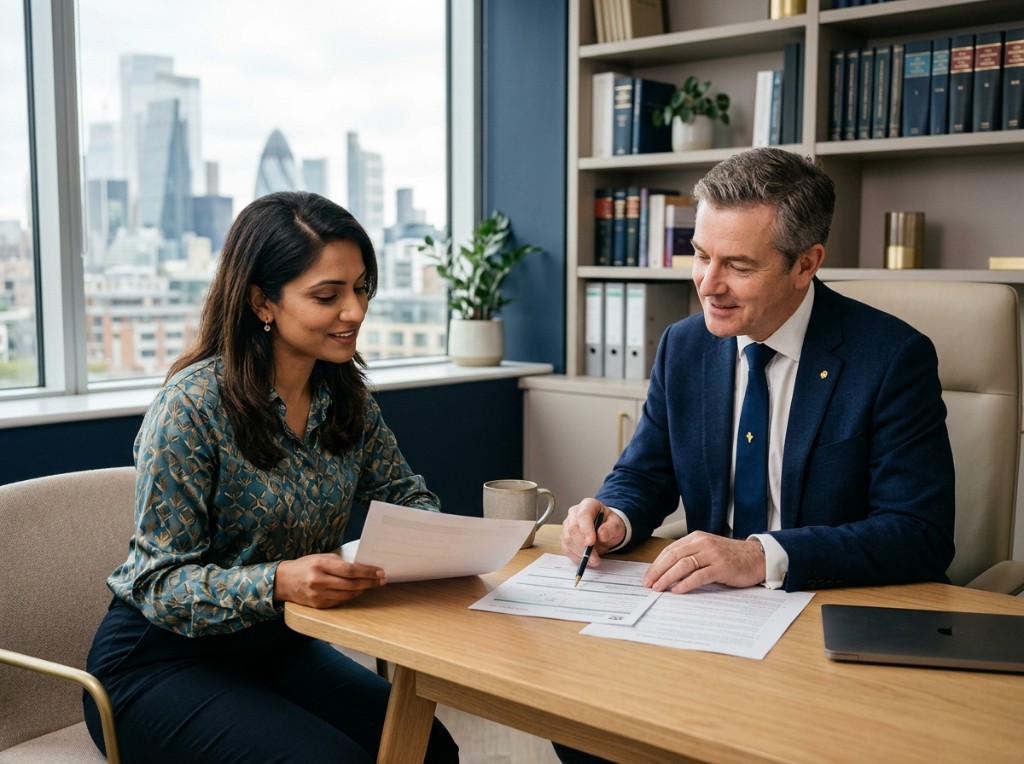 DKN Immigration Law consultation — advisors reviewing documents together in a modern office